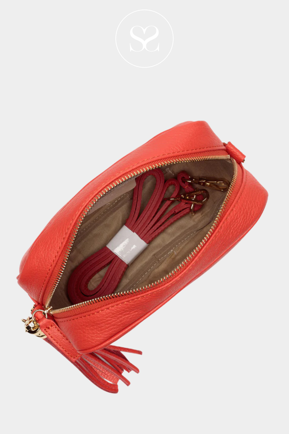 ELIE BEAUMONT  CORAL LEATHER SMALL BOX BAG WITH LONG STRAP AND GOLD ZIP