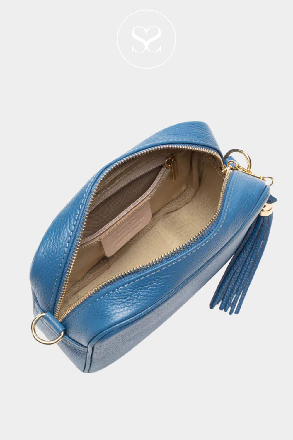 ELIE BEAUMONT BLUE LEATHER SMALL CROSSBODY BAG WITH DEEP ZIPPED POCKET AND LONG STRAP