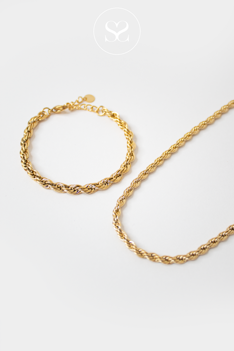 EMMY 05M GOLD TWIST ROPE NECKLACE WITH MATCHING BRACELET