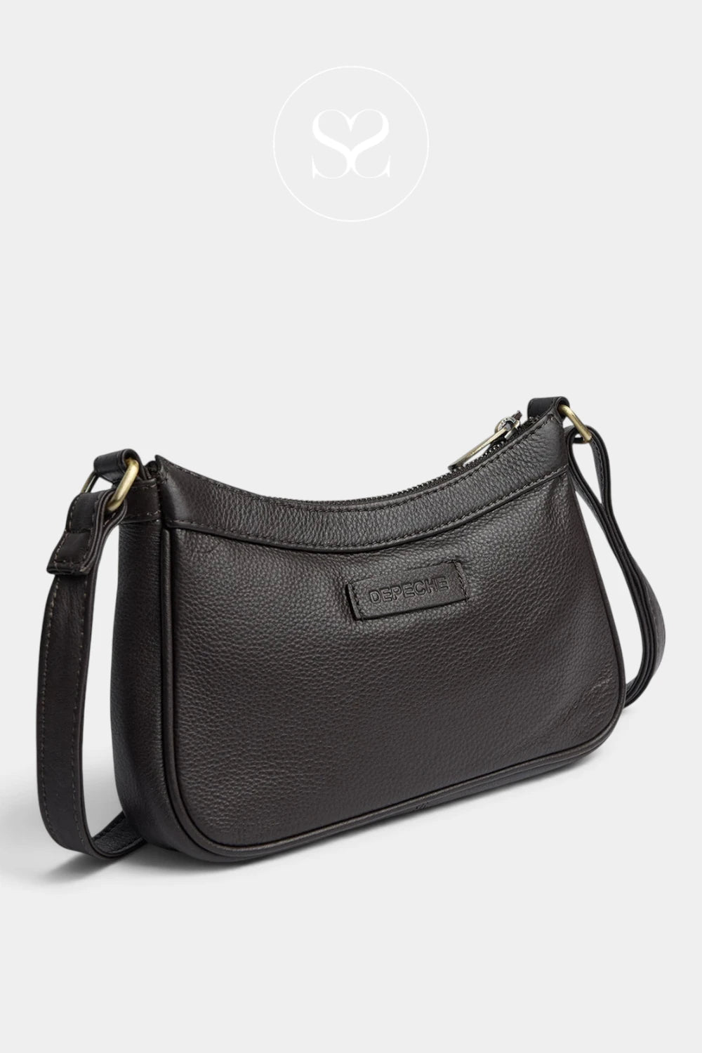 Depeche Black Leather with Brass Hardware Crossbody Bag — 17446