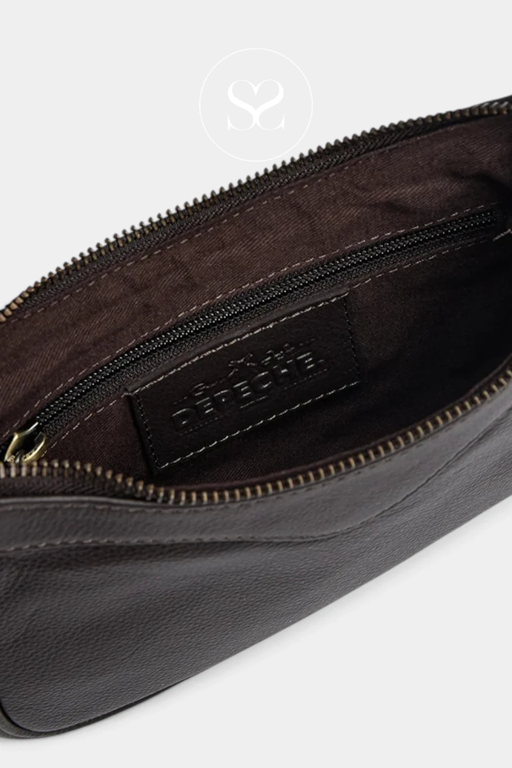 Depeche Black Leather with Brass Hardware Crossbody Bag — 17446
