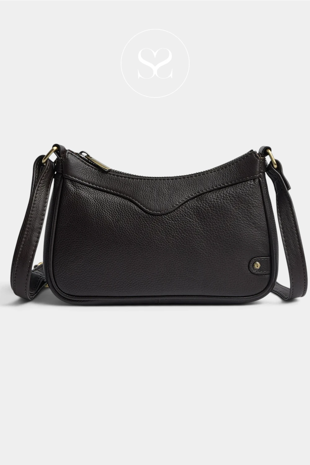 Depeche Chocolate Brown Leather Crossbody Bag with Brass Hardware — 17446