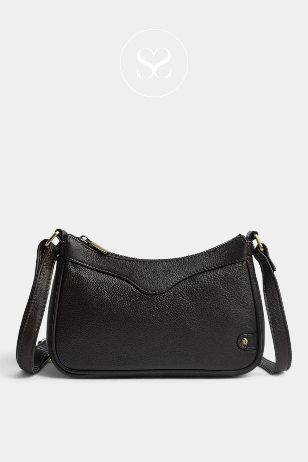 Depeche Black Leather with Brass Hardware Crossbody Bag — 17446