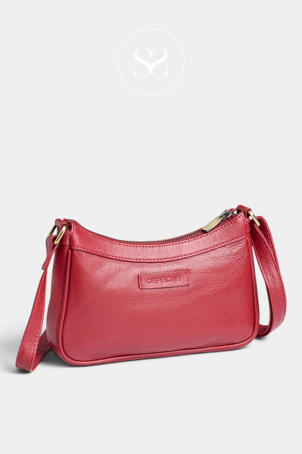 Depeche Red Leather Crossbody Bag with Brass Hardware — 17446