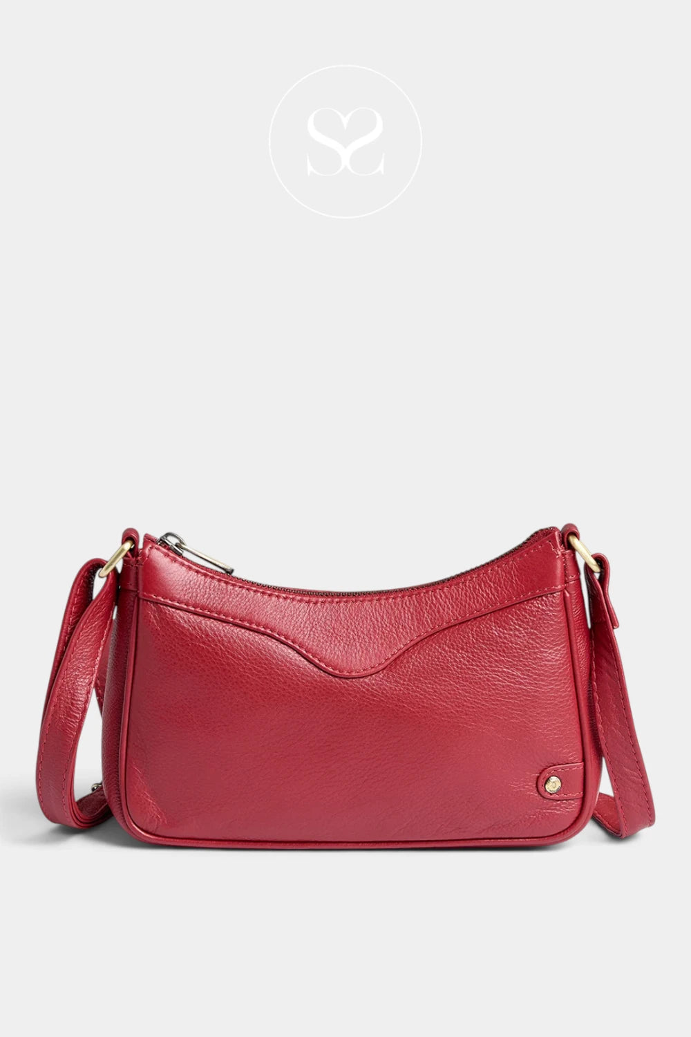 Depeche Red Leather Crossbody Bag with Brass Hardware — 17446