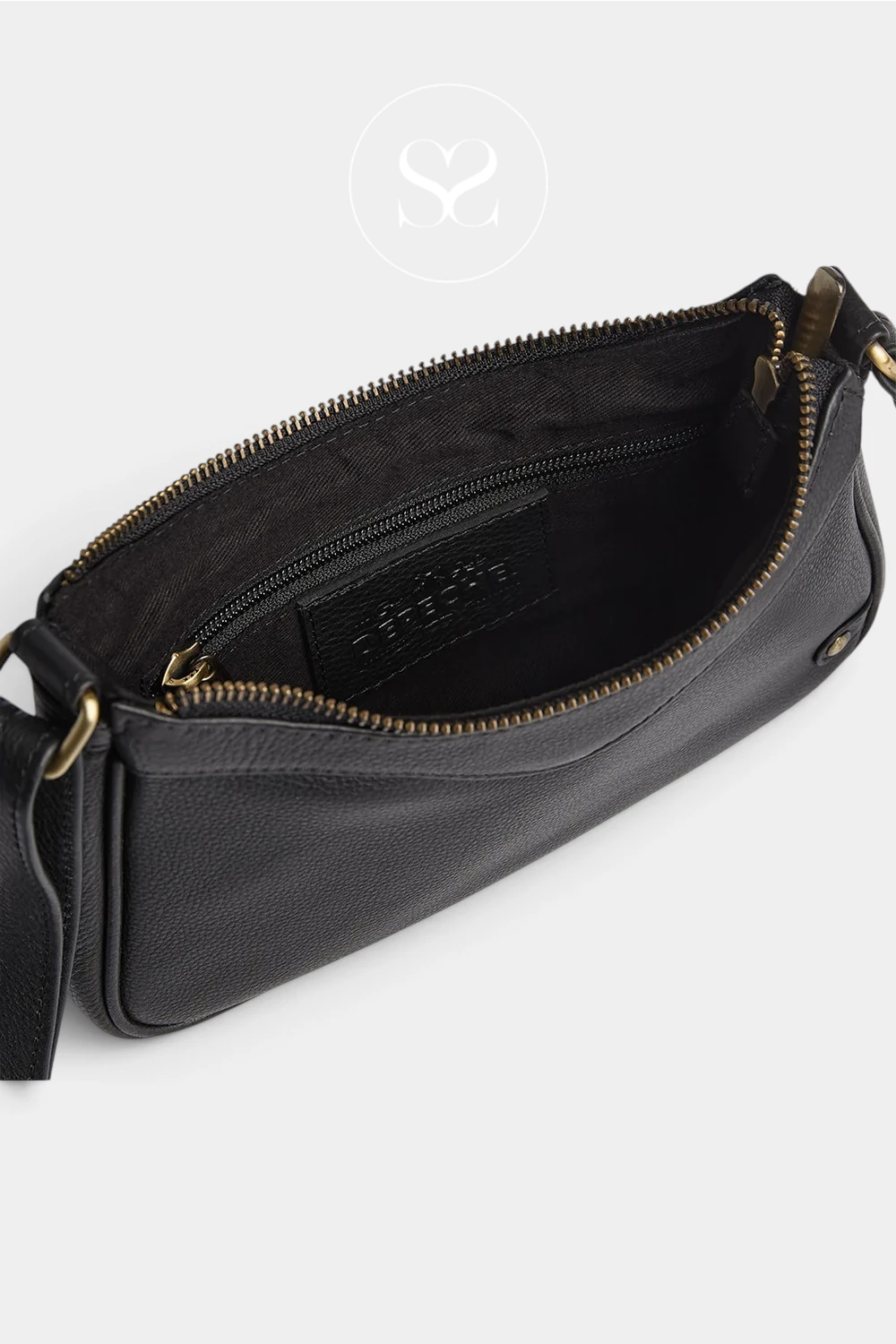 Depeche Black Leather with Brass Hardware Crossbody Bag — 17446