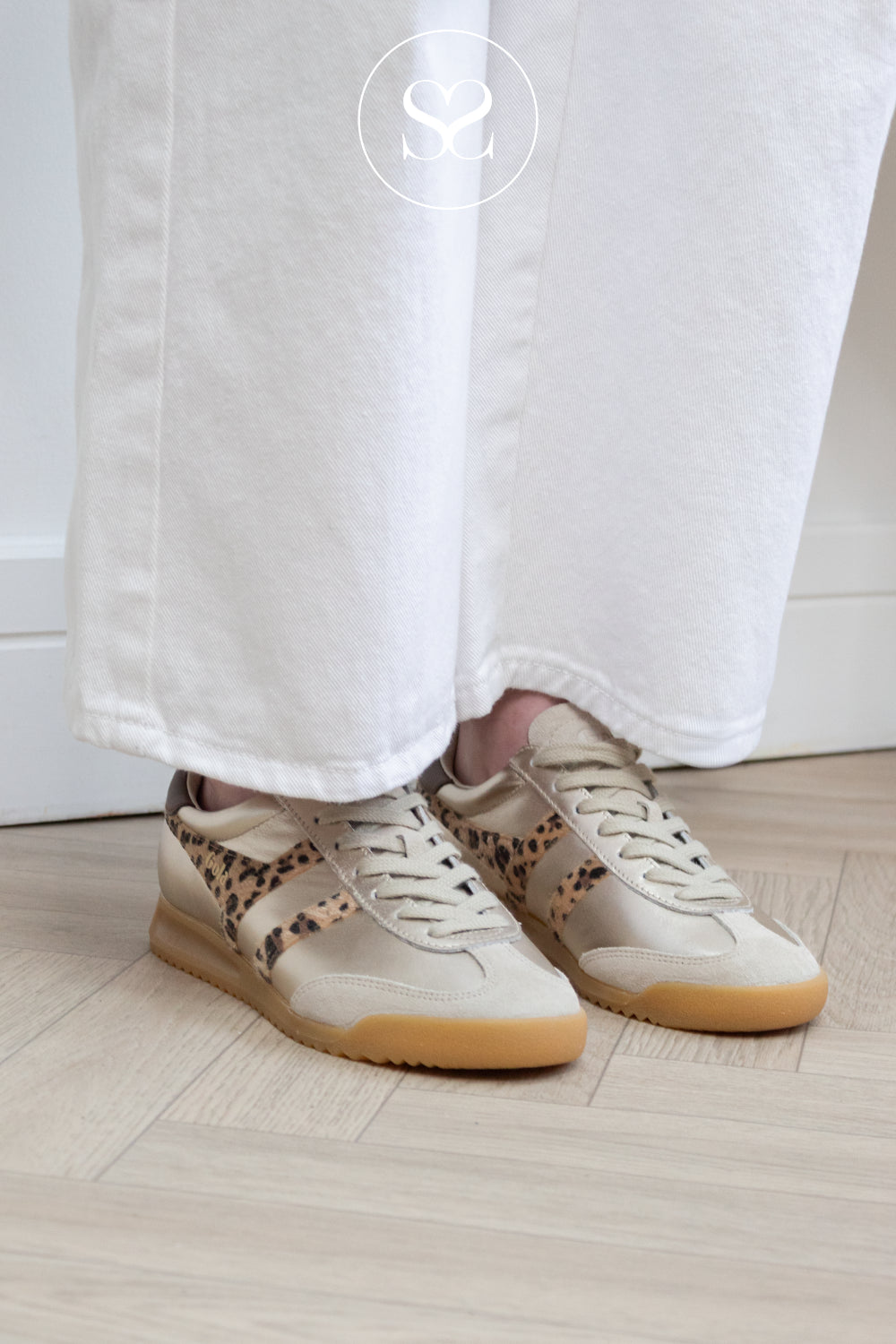 GOLA Gold & Leopard Print Retro Trainers for women - Torpedo Glimmer Safari