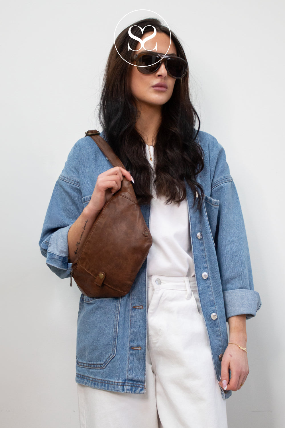 DEPECHE 15814 Dark Brown Leather Crossbody Bum bag