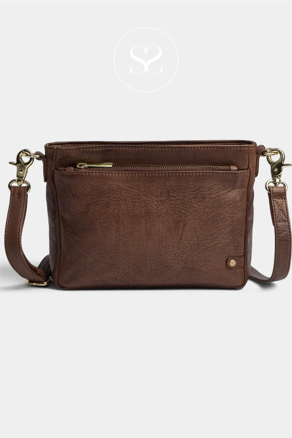 Depeche Brown Leather Clutch Bag with Gold Hardware — 17264