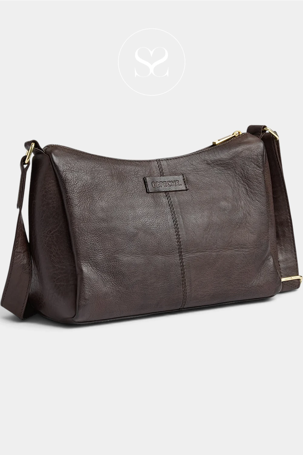 Depeche Chocolate Brown Leather with Gold Hardware Shoulderbag -17272