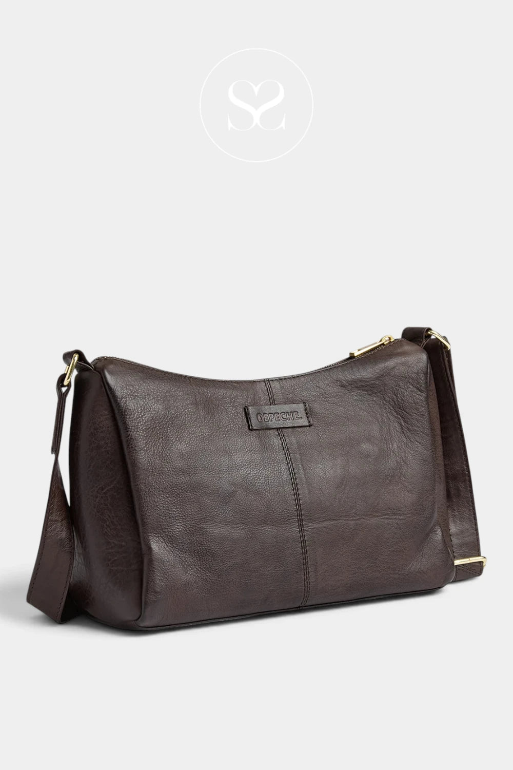 Depeche Chocolate Brown Leather with Gold Hardware Shoulderbag -17272