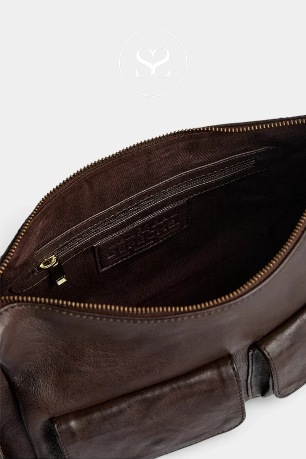 Depeche Chocolate Brown Leather with Gold Hardware Shoulderbag -17272