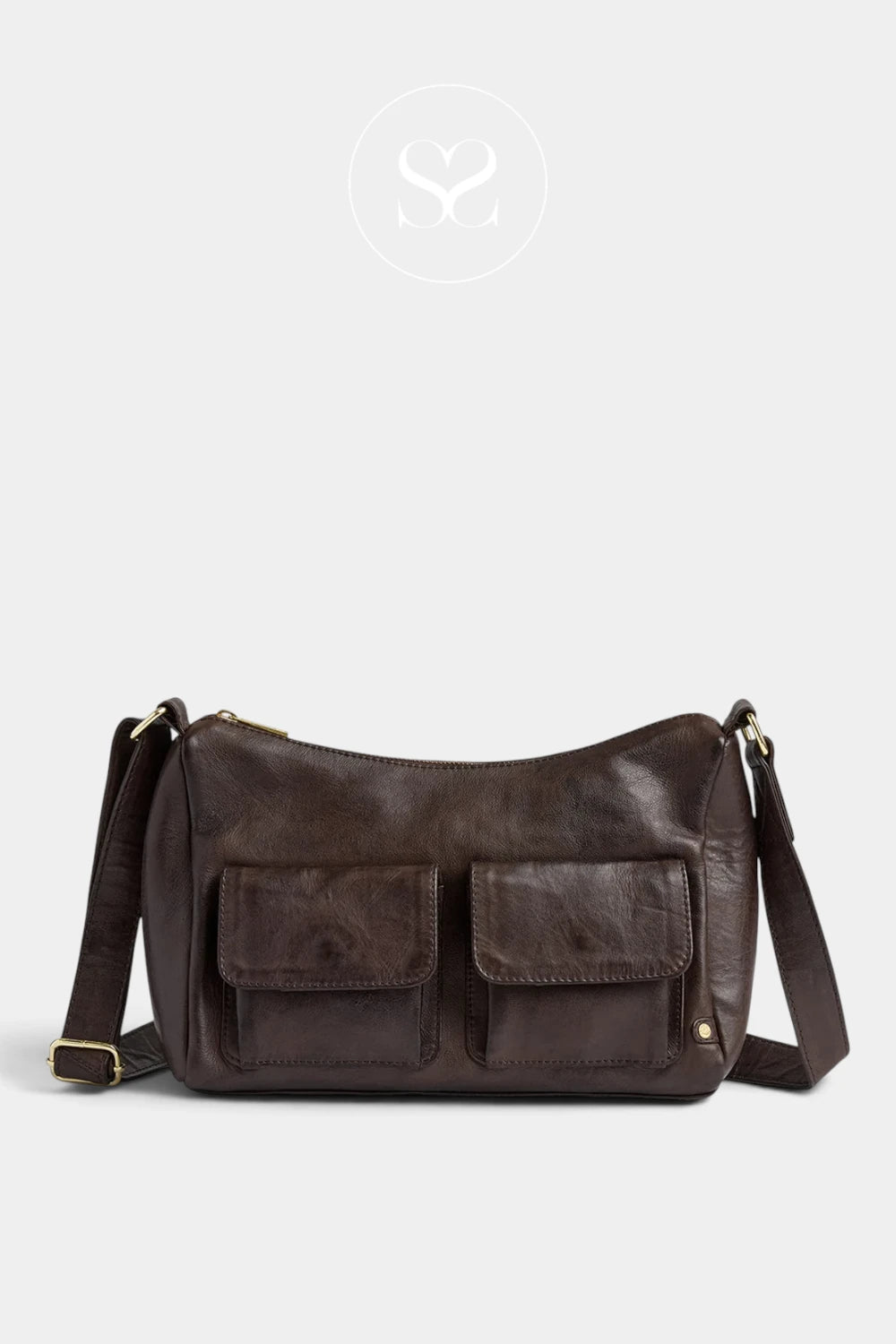 Depeche Chocolate Brown Leather with Gold Hardware Shoulderbag -17272