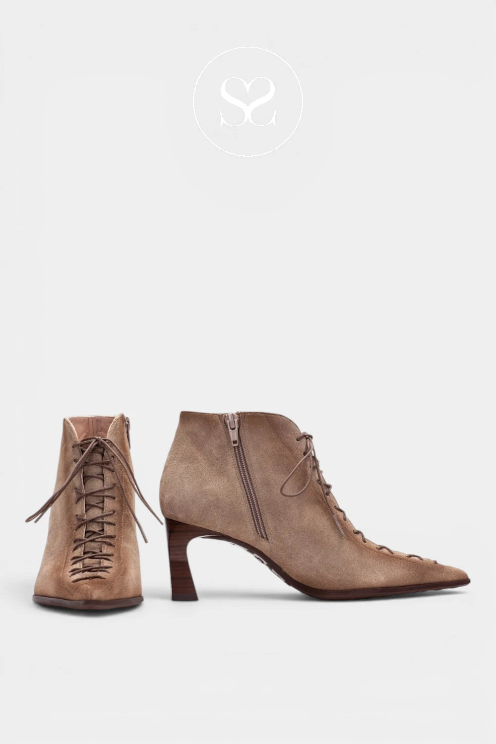 Hispanitas Taupe Suede Pointed Toe Ankle Boots HI264960