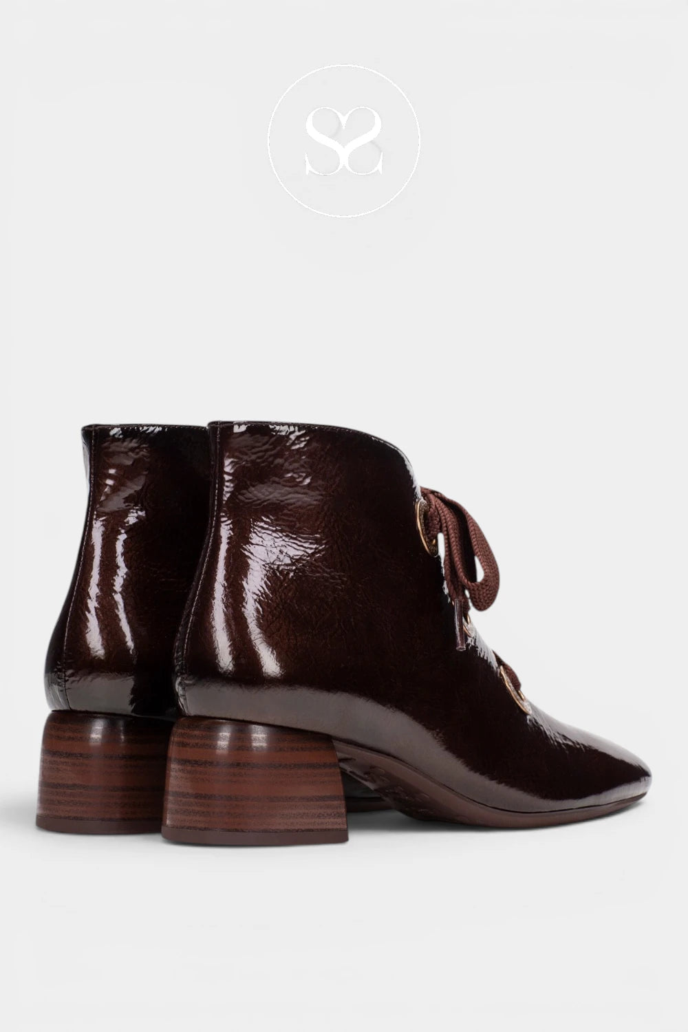 Hispanitas Brown Patent Block Heel Ankle Boots HI265052