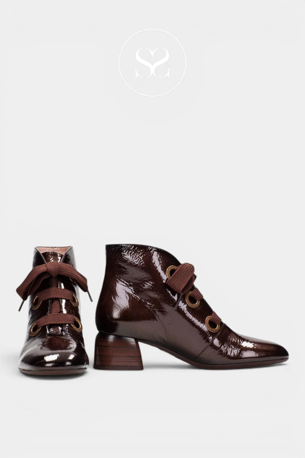Hispanitas Brown Patent Block Heel Ankle Boots HI265052