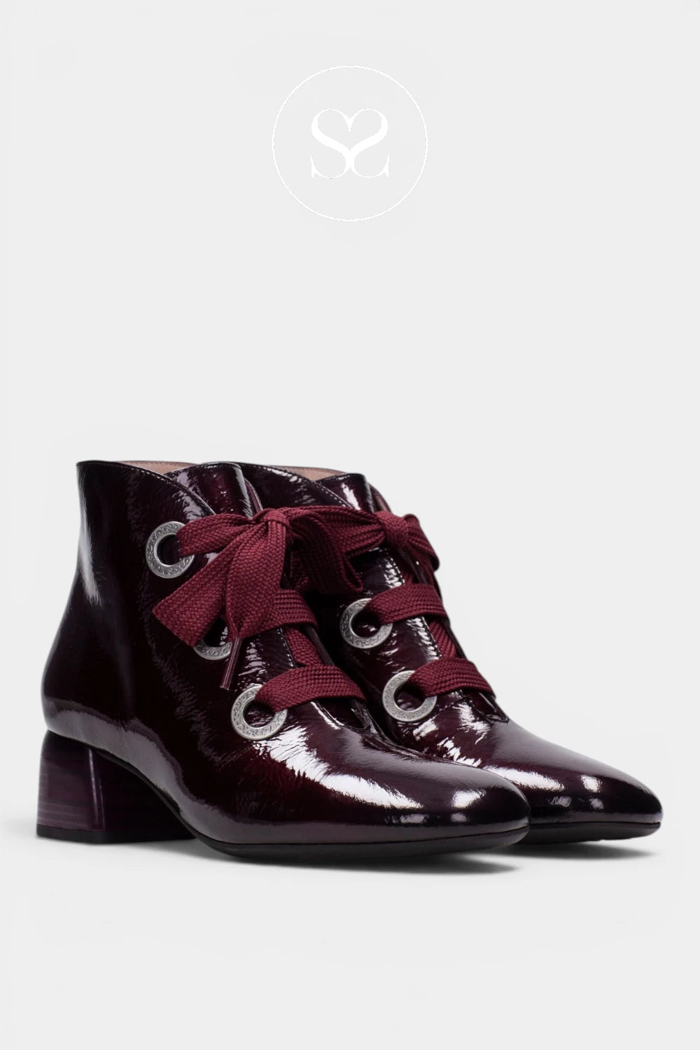 Hispanitas Burgundy Patent Block Heel Ankle Boots HI265052 for Women - Ireland