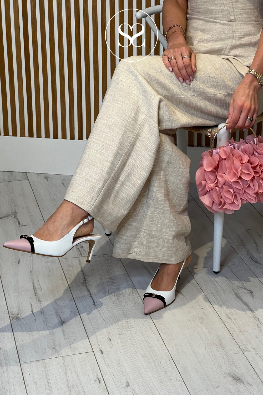 LODI White & Pink Slingback Heels - NUREIA