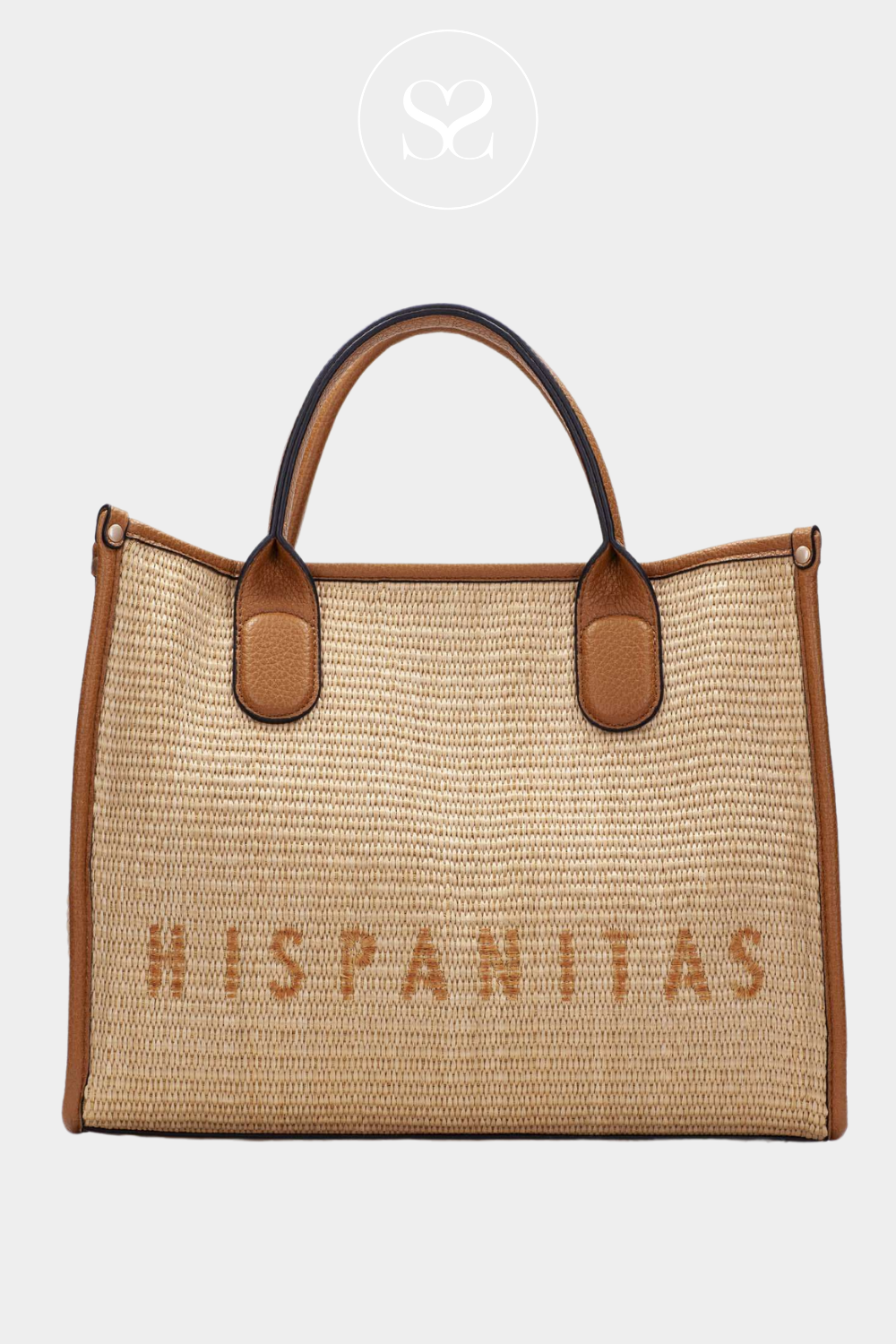 HISPANITAS BV253833 TAN WEAVED BIG SQUARE SHOPPER BAG