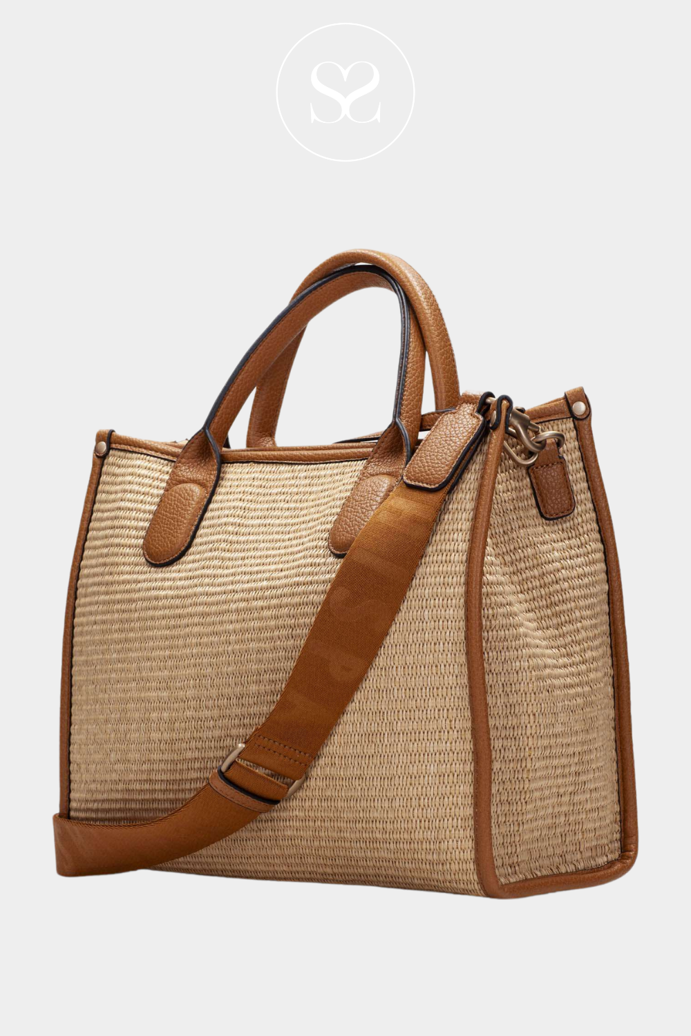 HISPANITAS BV253833 TAN WEAVED BIG SQUARE SHOPPER BAG
