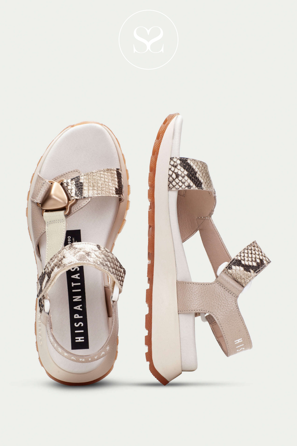 HISPANITAS CHV253896 SNAKE PRINT CHUNKY WALKING SANDALS WITH VELCRO ANKLE STRAP