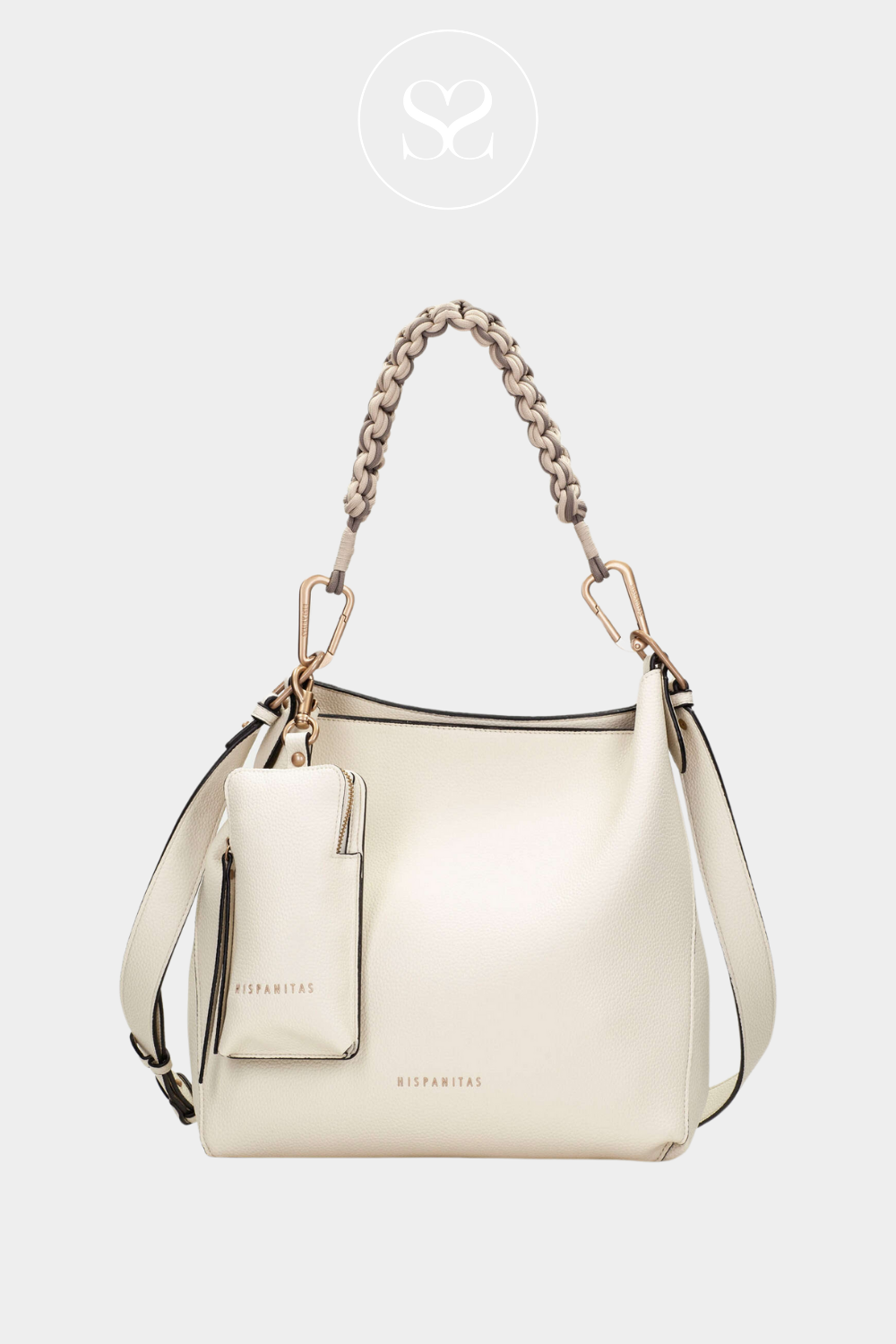 HISPANITAS BV253843 CREAM SHOPPER HANDBAG WITH SHORT AND LONG STRAP AND A PHONEBAG COMPARTMENT