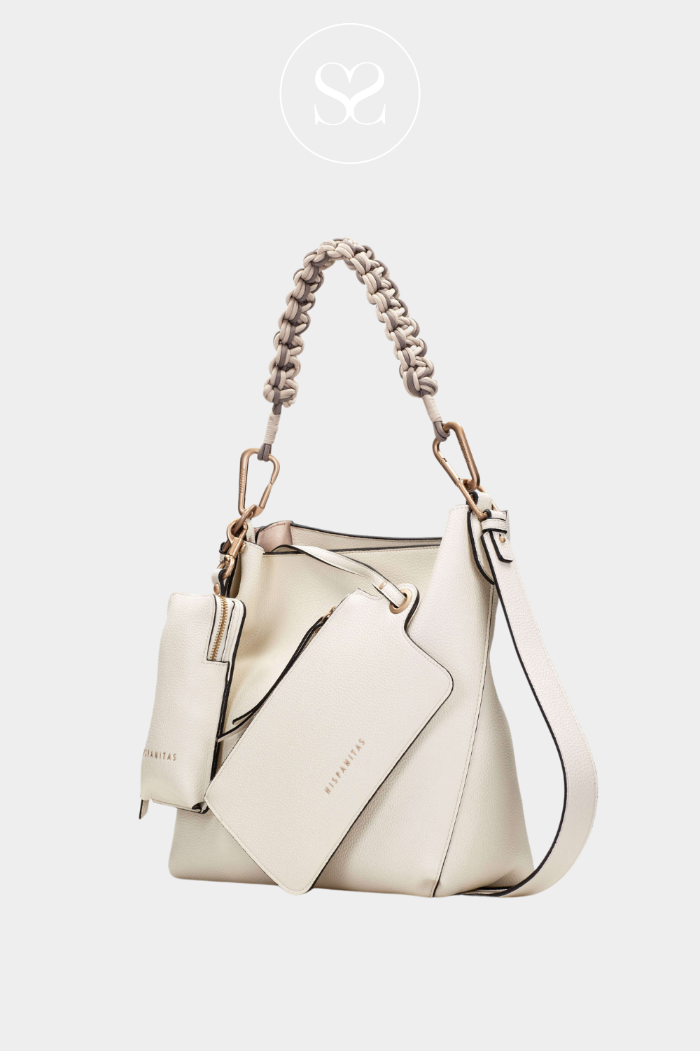 HISPANITAS BV253843 CREAM SHOPPER HANDBAG WITH SHORT AND LONG STRAP AND A PHONEBAG COMPARTMENT
