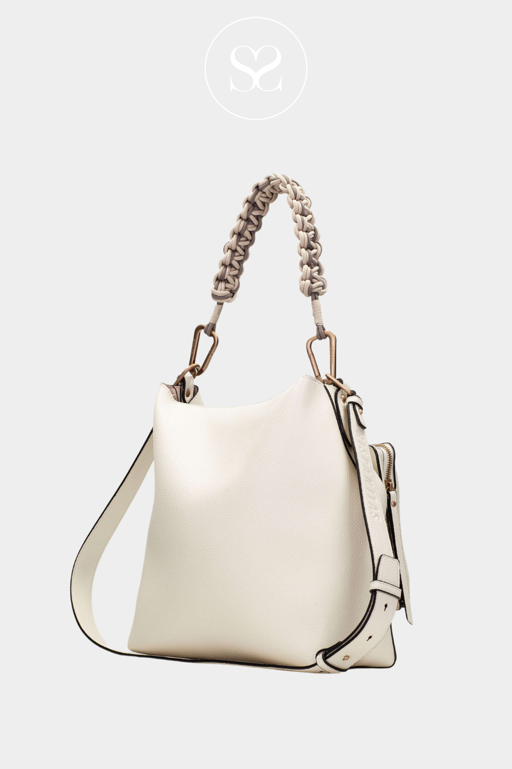 HISPANITAS BV253843 CREAM SHOPPER HANDBAG WITH SHORT AND LONG STRAP AND A PHONEBAG COMPARTMENT