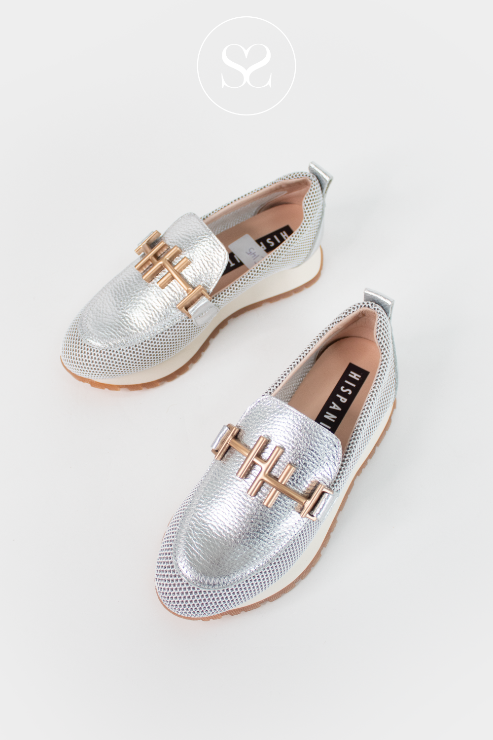 HISPANITAS HV253919 SILVER AND CREAM METALLIC LEATHER CHUNKY LOAFERS