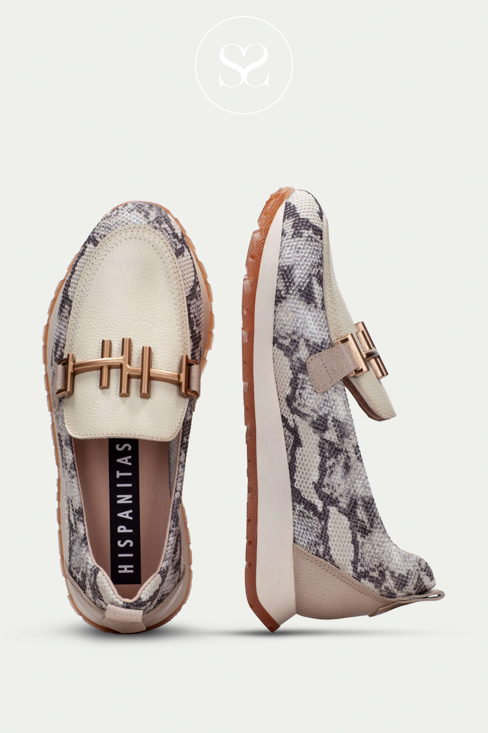 HISPANITAS PHV253919 SNAKE PRINT SLIP ON CHUNKY LOAFERS WITH BUCKLE DETAIL