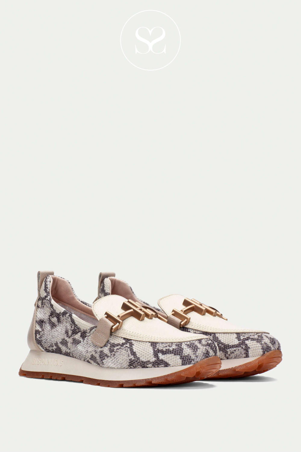 HISPANITAS PHV253919 SNAKE PRINT CHUNKY LOAFERS WITH GOLD BUCKLE DETAIL. SLIP ON STYLE. SMART CASUAL SHOES