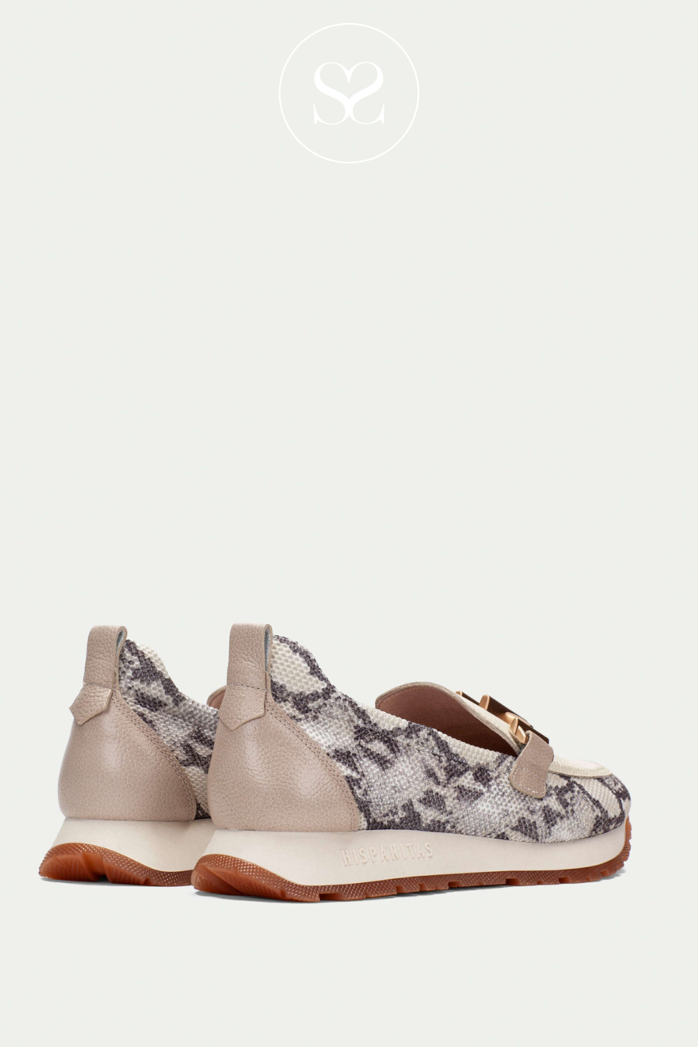 HISPANITAS PHV253919 SNAKE PRINT CHUNKY LOAFERS WITH GOLD BUCKLE DETAIL. SLIP ON STYLE. SMART CASUAL SHOES