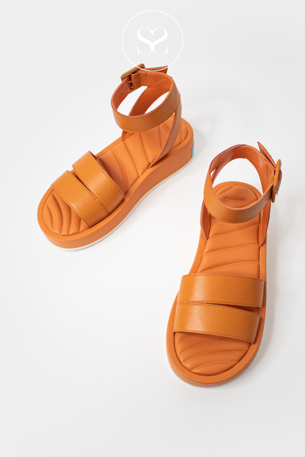 CHUNKY SANDALS WITH ANKLE STRAP FOR WOMEN - ORANGE LEATHER