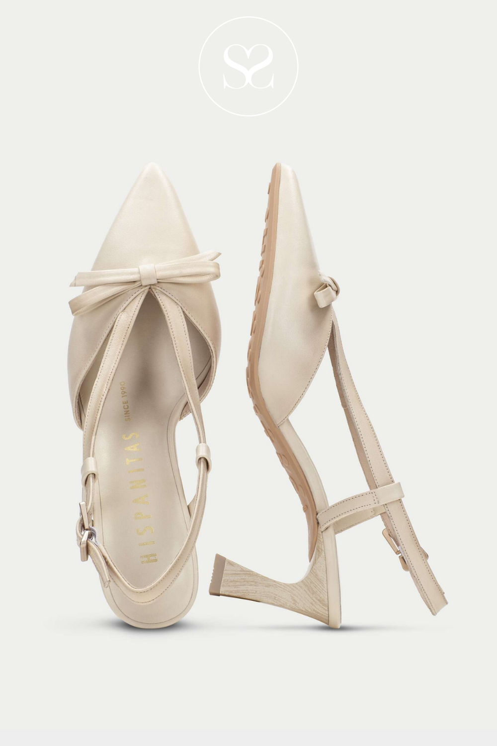 Hispanitas HV264678 cream pointed toe heels with bow and v-cut straps
