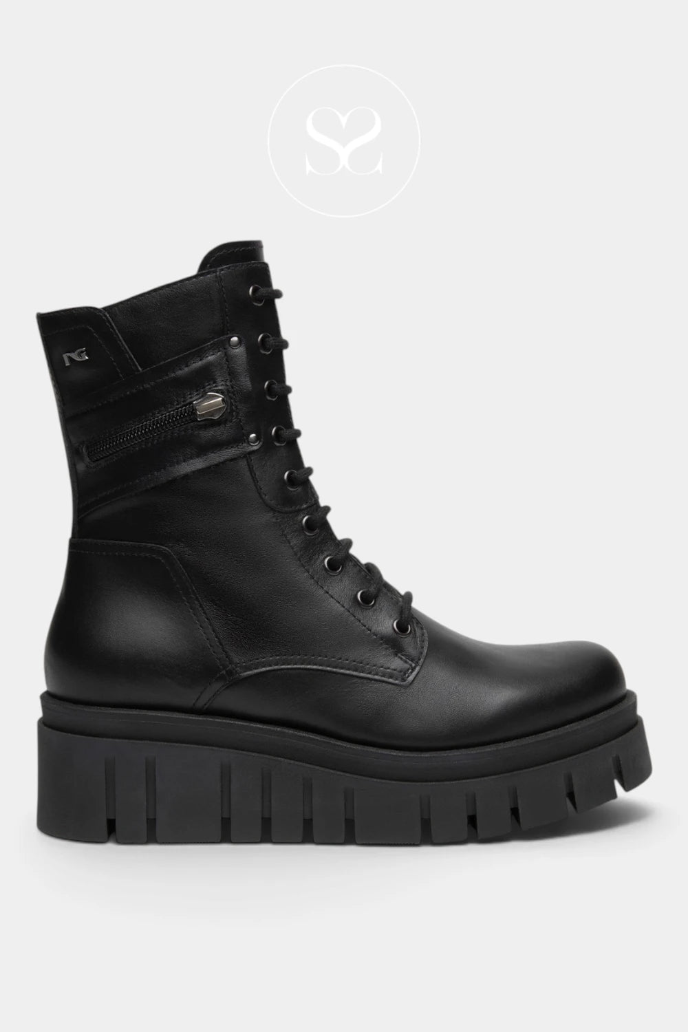 Nero Giardini Black Chunky Lace Up Boots - I618103D for Women - Ireland