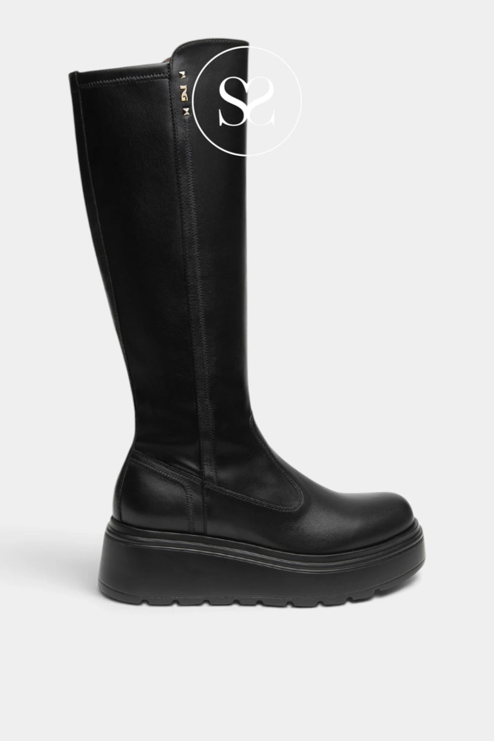 Nero Giardini Black Chunky Wedge Knee High Boots - I618113D