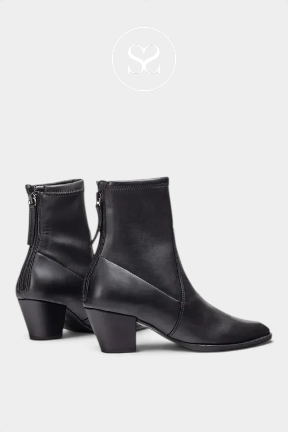 Unisa Black Leather sock style western ankle boots with low cuban heels - Lotus