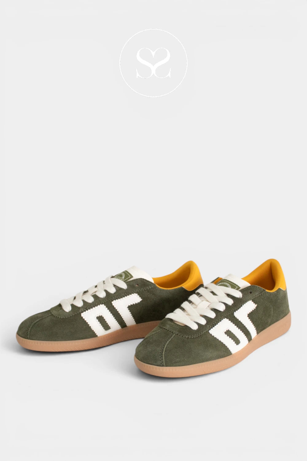 BACK70 Forest Green Suede Slim Retro Trainers - Shelly