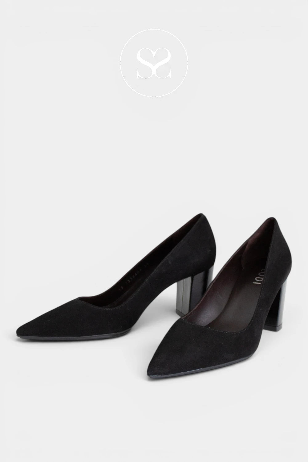 Lodi Black Suede Block Heel Court Shoes - Nabil
