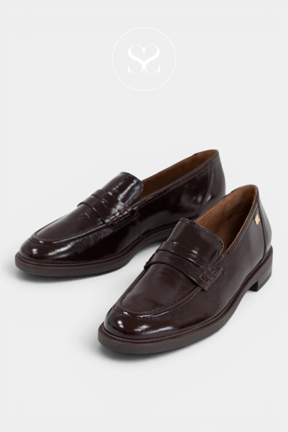 Brown patent slip on loafers. Workwear shoe.