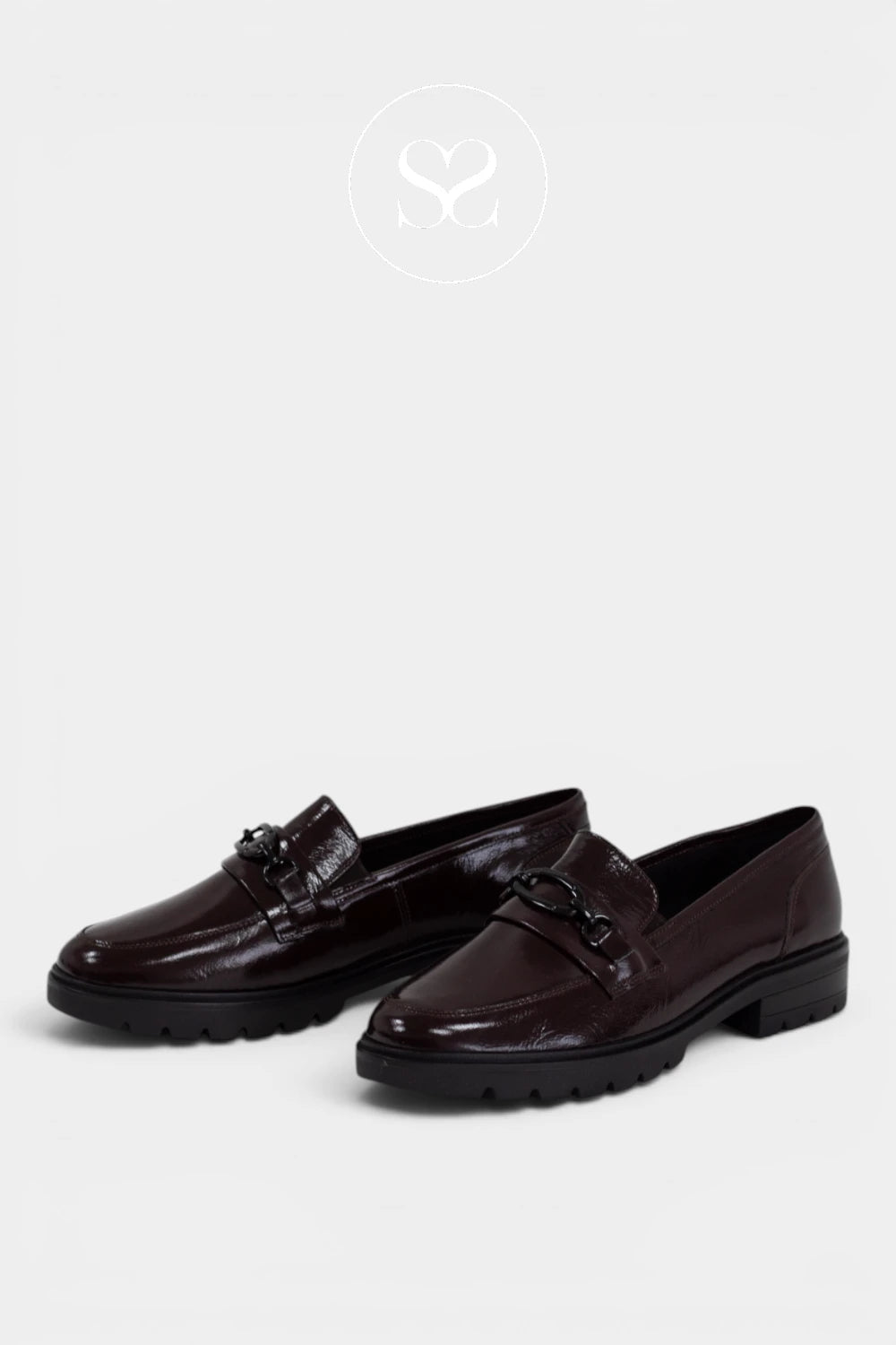 Ara wine patent slip on shoe with chunky non slip sole