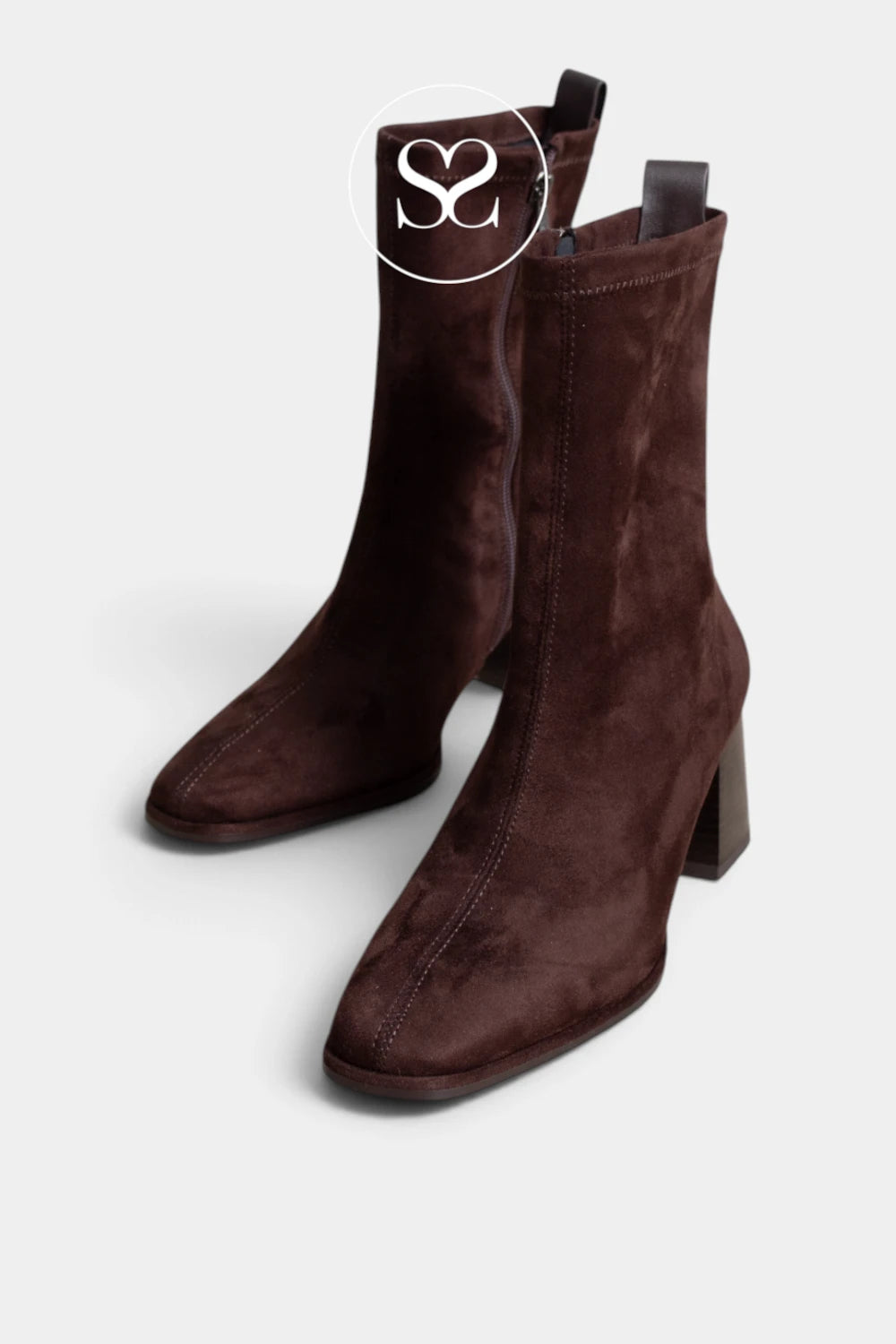 Lodi Brown suede block heel ankle boots - Heka