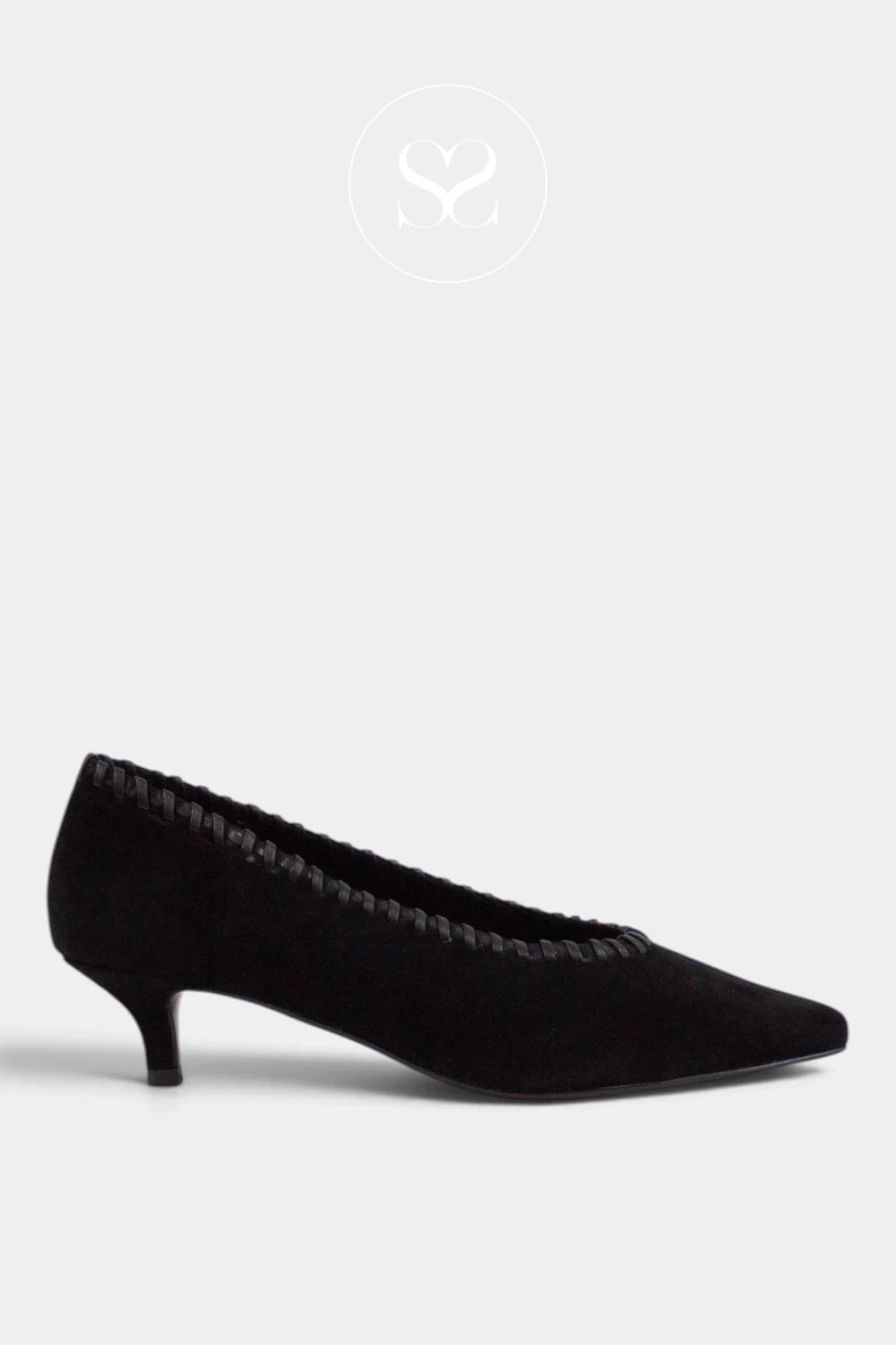 Lodi Black Suede Kitten Heel Court Shoe - A-Diana