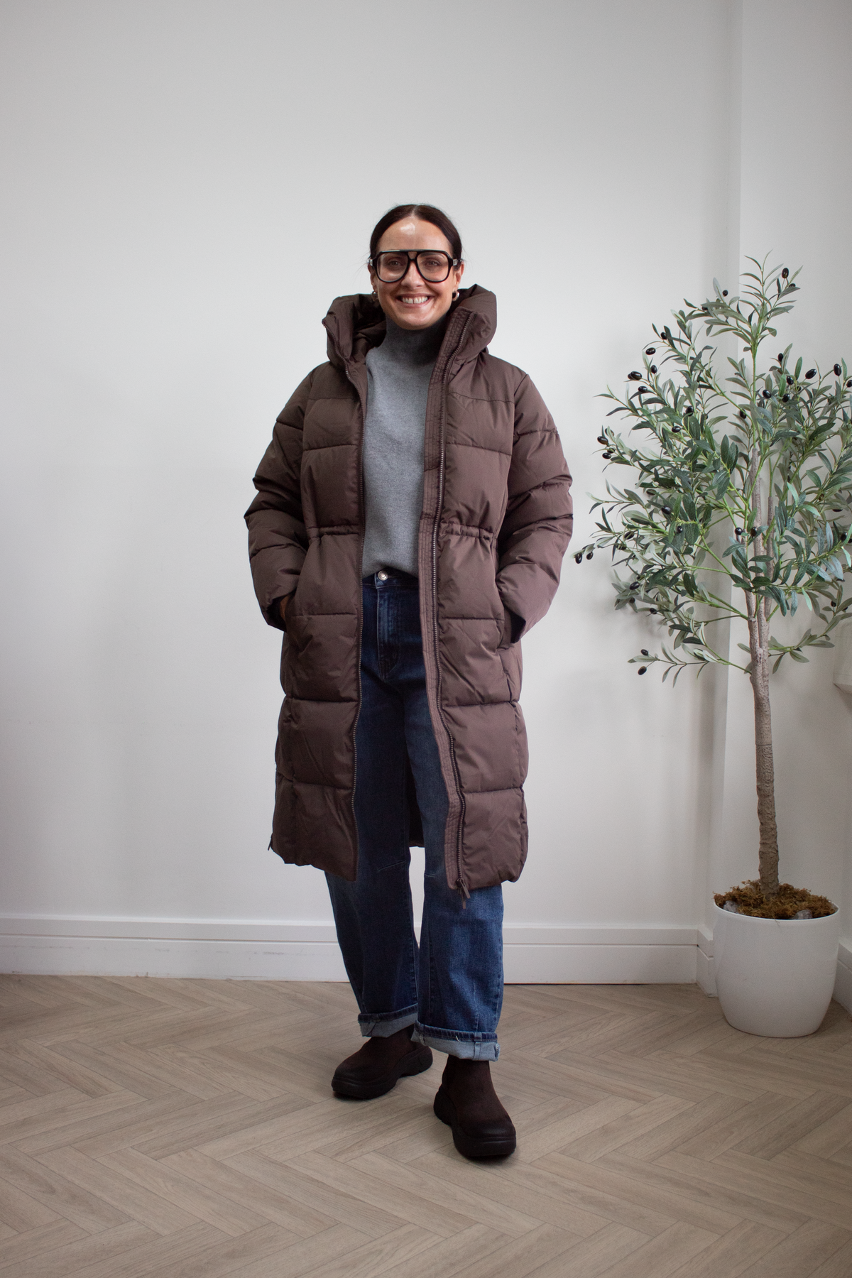 MSCH Copenhagen Brown Long Puffer Jacket - Pavinaria