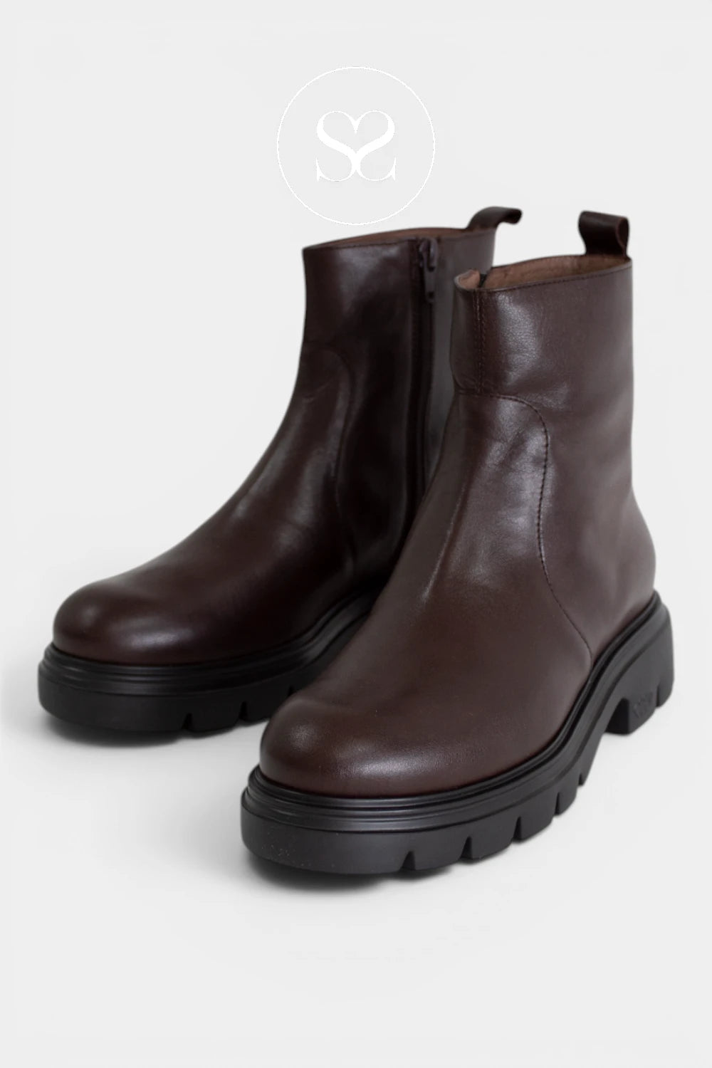 Wonders Chocolate Brown Leather Chunky  Ankle Boots A-4305 Ireland