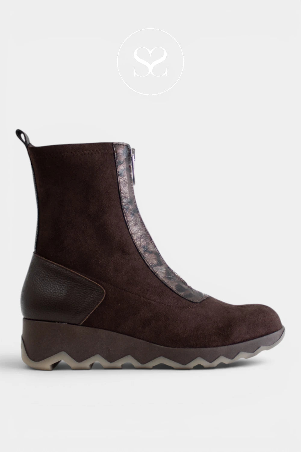 Wonders Chocolate Brown Suede Zip Front Boots — C-7632 for Women - Ireland