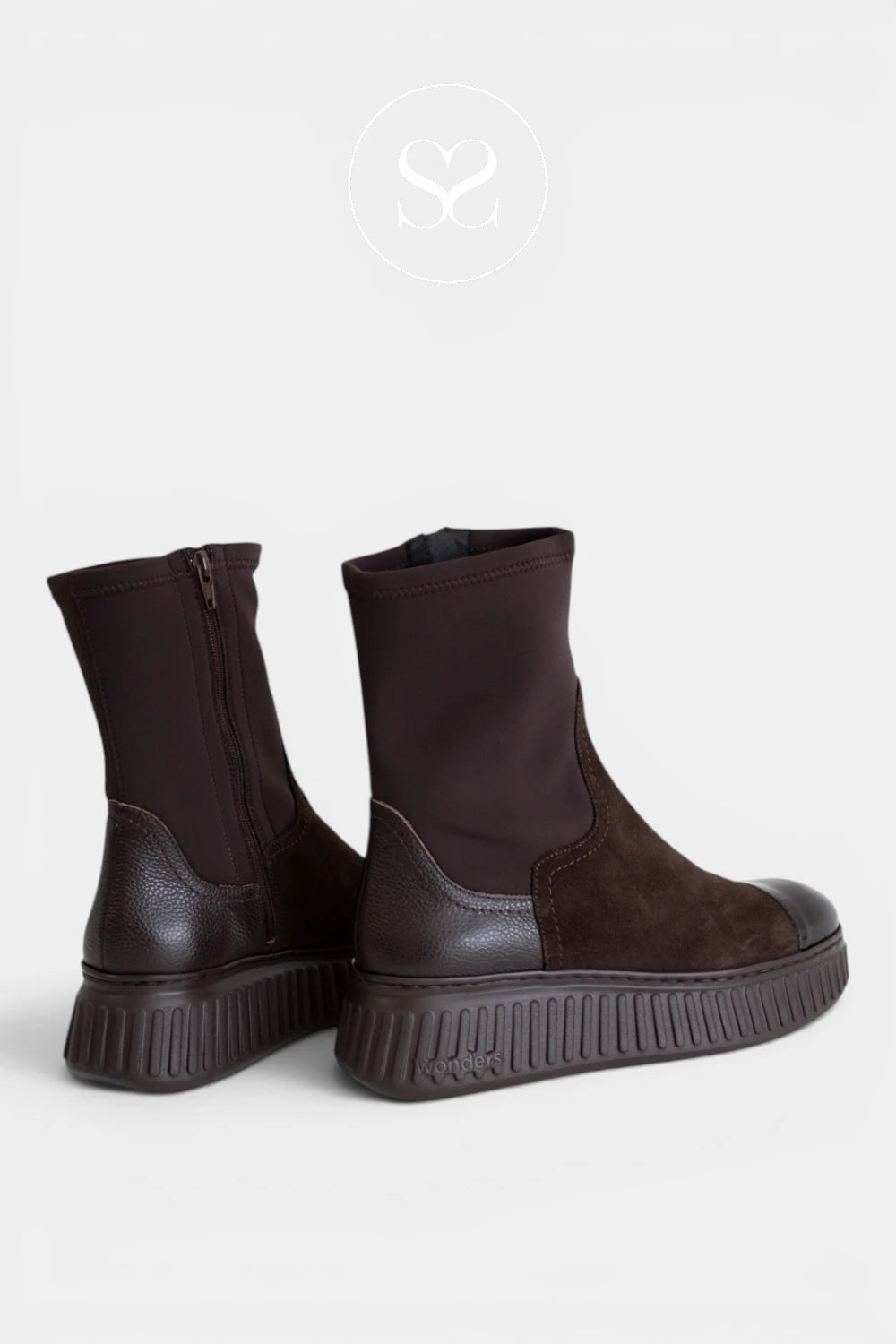 Wonders Brown Wedge Sock Boots - A-5207