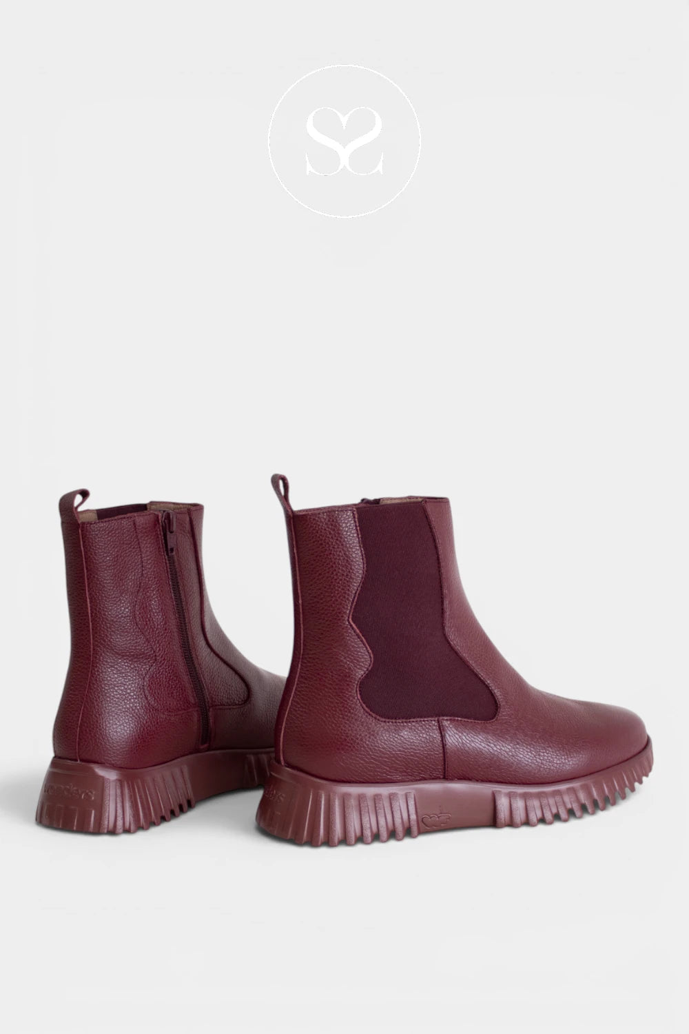 Women’s burgundy leather Chelsea boots featuring a sleek ankle-height silhouette and tonal elastic side panels - Ireland