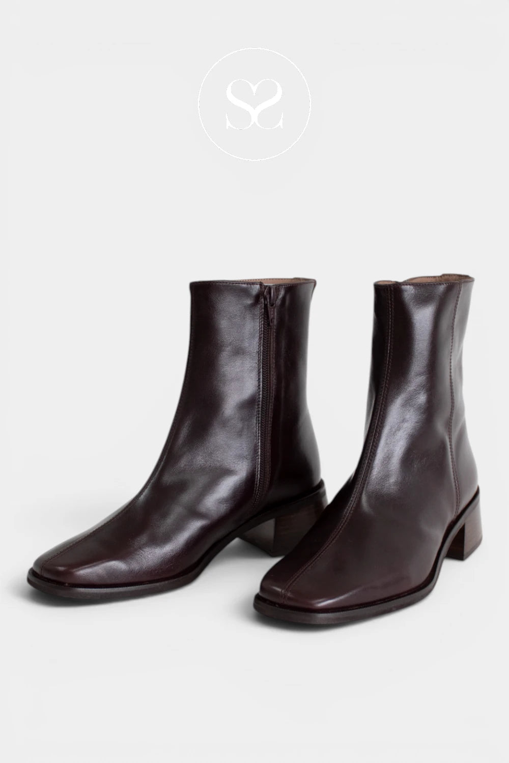 Wonders Chocolate Brown Block Heel Ankle Boots D-1601