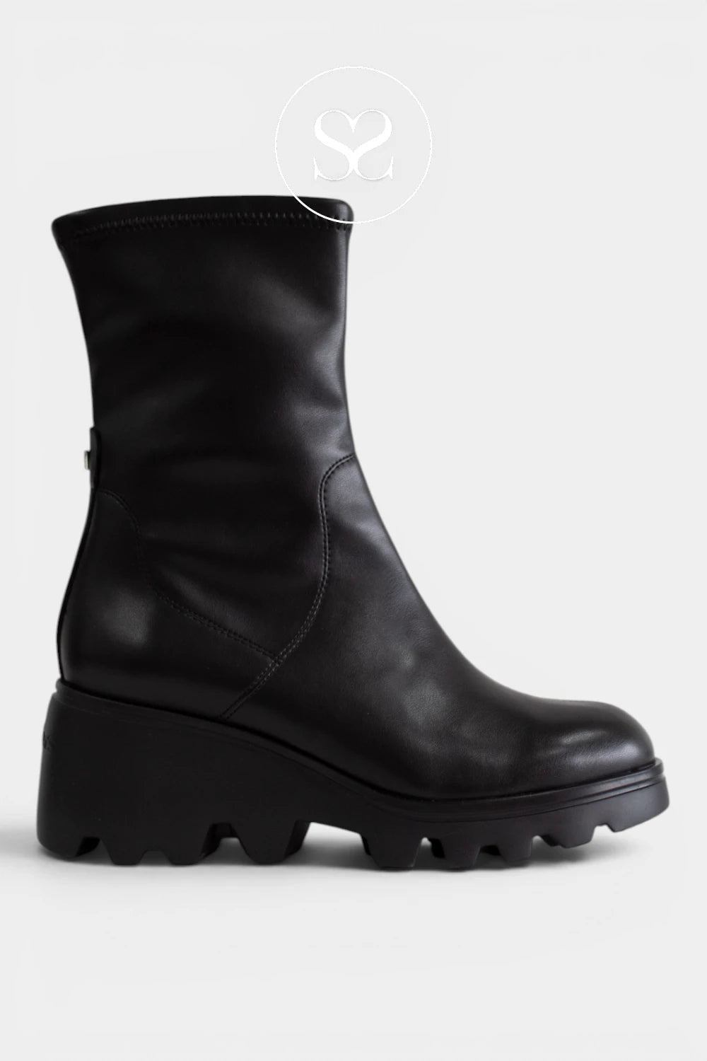Wonders Black Wedge Sock Boots - G-7030 for Women - Ireland